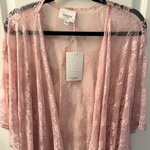 Pink Lace Kimono with side slit